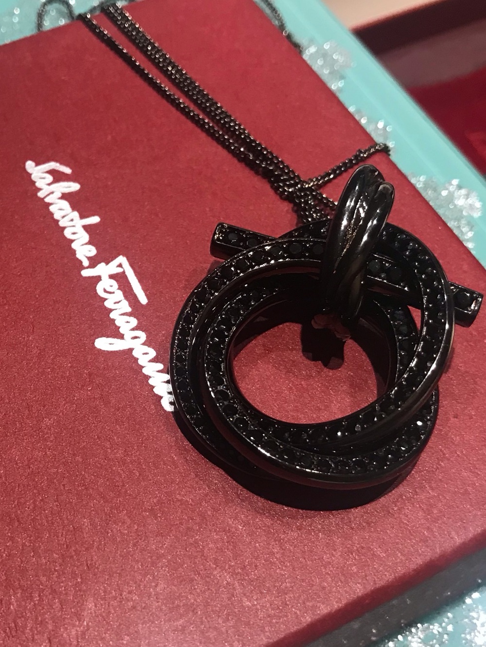 BNIB Salvatore Ferragamo Large Twisted Gancini Pendant Necklace